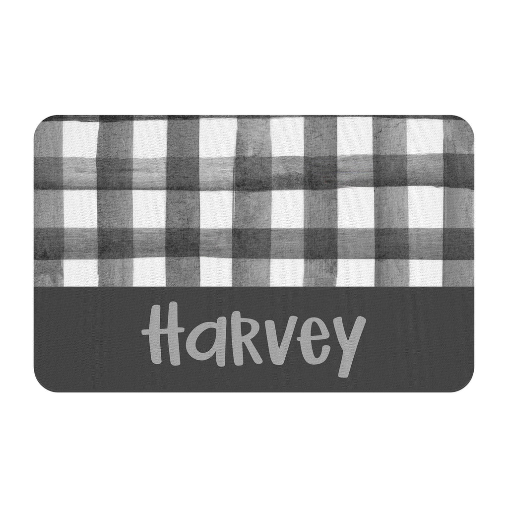 Personalized Charcoal Grey Gingham Pet Mat