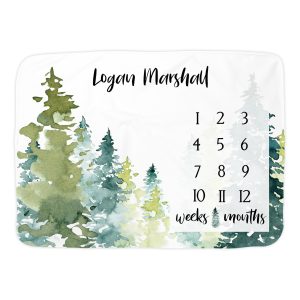 Mountain Forest Boy Milestone Blanket / Personalized Monthly Photos /  Baby Shower Gift / Growth Tracker Chart / Woodland Collection