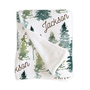 Fir Tree Personalized Blanket, Name Woodland Forest Nursery Set, Crib Sheet Changing Pad Cover, New Mom Baby Shower Gift