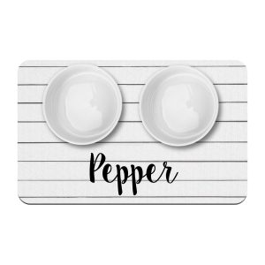 Farmhouse Shiplap Personalized Dog Bowl Mat / Custom Pet Placemat, New Puppy Supplies / Farmhouse Style Simple Neutral