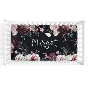 Black Pink Peony Crib Sheet / Boho Floral Nursery / Changing Pad Cover / Mini Crib Sheet Option / Boho Floral / Margot Collection