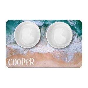 Beach Ocean Personalized Pet Placemat / Custom Dog Bowl Mat / New Puppy Supplies