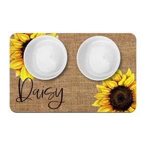 Personalized Pet Placemat/Sunflower Custom Dog Bowl Mat/New Puppy Supplies