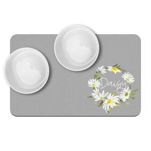 Daisy Personalized Pet Placemat / Custom Dog Bowl Mat / New Puppy Supplies / Grey Floral Daisy