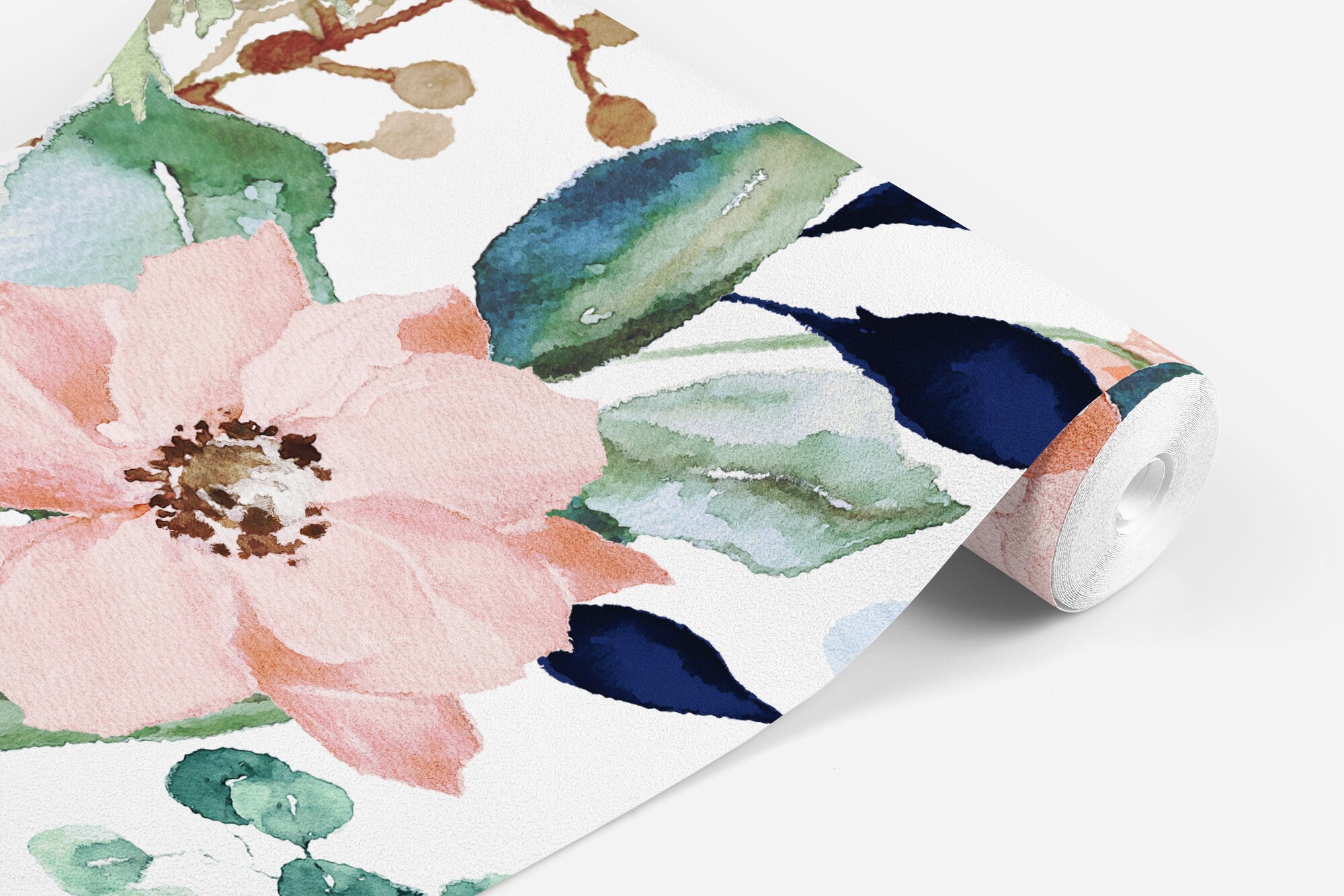 Pink Navy Green Floral Wallpaper, Coastal Floral Peel and Stick Removable, Large Print Wall Art Mural, Girly Flowers - Image 7
