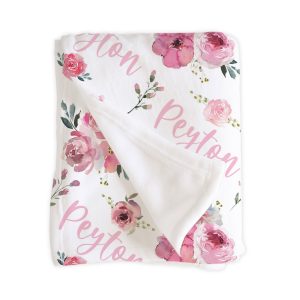 Pink Rose Floral Personalized Baby Baby Girl Blanket Name Personalized Hospital Take Home Baby Shower Gift Coming Home Outfit Peyton Flower