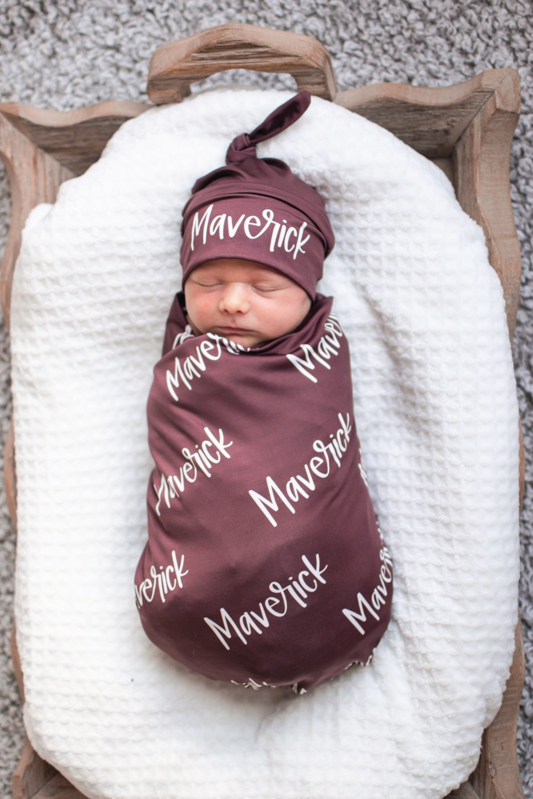 Personalized Baby Name Blanket, Swaddle Set with Hat, Girl Boy Twin New Mom Baby Shower Gift, Personalized Boy Swaddle Maroon - Image 3