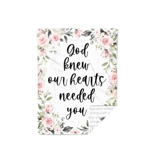 Religious Personalized Bible Quote Blanket, God Knew Our Hearts Needed You Baby Girl Name Blanket, New Mom Baby Shower Gift