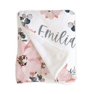 Pink Floral Eucalyptus Blanket / Personalized Baby Shower Gift / Hospital Newborn Photos Prop / Marina Collection
