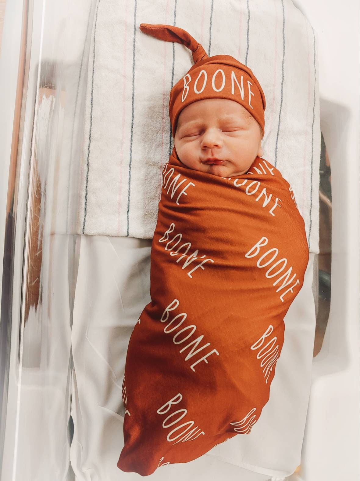 Personalized Baby Name Blanket, Swaddle Set with Hat, Girl Boy Twin New Mom Baby Shower Gift, Personalized Boy Swaddle Maroon - Image 4