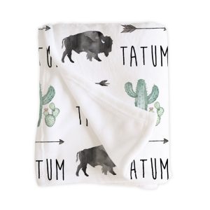 Bison Baby Blanket, Cactus Buffalo Western, Personalized Name, Minky, Newborn Infant Tween Teen Boy, Nursery, Birthday, Bison Collection