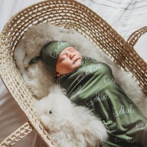 Sage Green Personalized Swaddle Blanket Set, Custom Name Baby Shower Gift, Choose Colors & Fonts, Monogrammed New Mom Present, Girl Boy Twin
