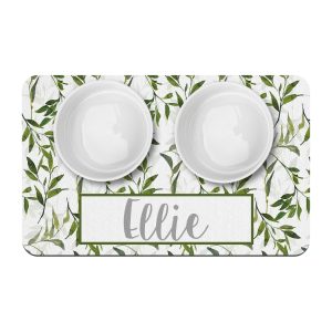 Greenery Personalized Pet Placemat / Custom Dog Bowl Mat / New Puppy Supplies / Farmhouse Style Simple Neutral Leaf