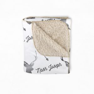 Personalized Baby Boy Name Blanket, Woodland Deer, Custom, Sherpa Back, Newborn Infant Toddler, Western, Nursery