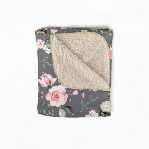 Grey Pink Soft Floral Rose Blanket / Plush Sherpa Personalized Baby Shower Gift / Hospital Newborn Photos Prop / Rosie II Collection
