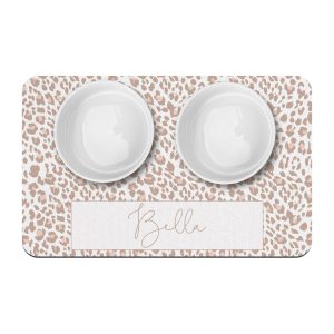 Cheetah Print Personalized Pet Food Mat, Leopard Animal Pattern, Custom Dog Bowl Placemat, Gift for New Puppy, Dog Lover For Him Her