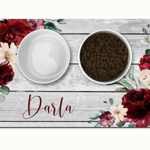 Personalized Pet Placemat / Custom Dog Bowl Mat / New Puppy Supplies / Red Roses