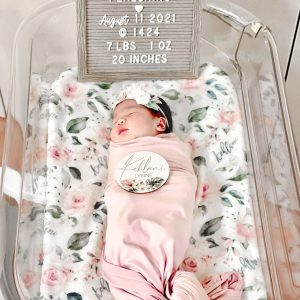 Personalized Baby Girl Blanket Pink Floral Shower Gift Hospital Newborn Photos Prop Rosie  Coming Home Outfit Name Reveal Monogram Embroider