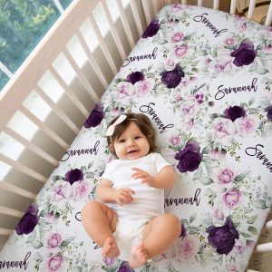 Purple Lavender Floral Rose Crib Sheet / Rose Nursery / Changing Pad Cover / Mini Crib Sheet Option / Blankets / Savannah Collection