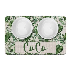Tropical Palm Boy or Girl Personalized Pet Placemat / Custom Dog Bowl Mat / New Puppy Supplies