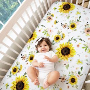 Baby Bedding / Sunflower Crib Sheet / Sunflower Nursery / Pink Rose Daisy Peach / Changing Pad Cover / Mini Crib Sheet Option / Sunny