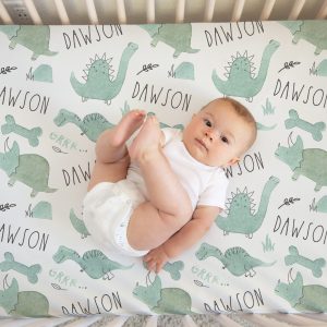 Personalized Dinosaur Baby Bedding, Crib Sheet, Changing Pad Cover, Mini Crib, Minky or Sherpa Blanket, Dino Collection