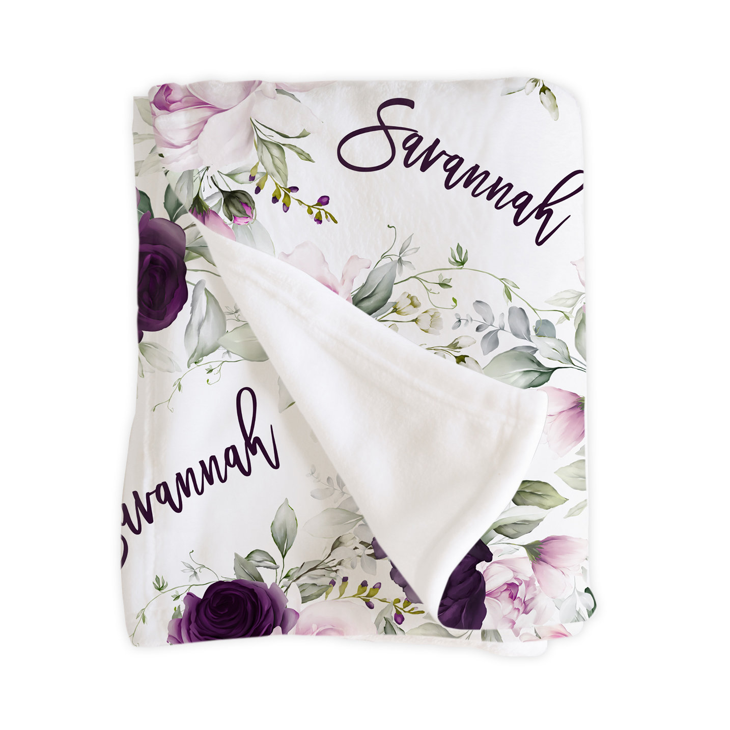 Purple Lavender Floral Rose Name Blanket / Personalized Baby Shower Gift / Hospital Newborn Photos Prop / Savannah Collection