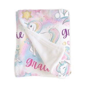 Unicorn Rainbow Personalized Name Blanket / Personalized Baby Shower Gift / Hospital Newborn Photos Prop / Gracie Collection