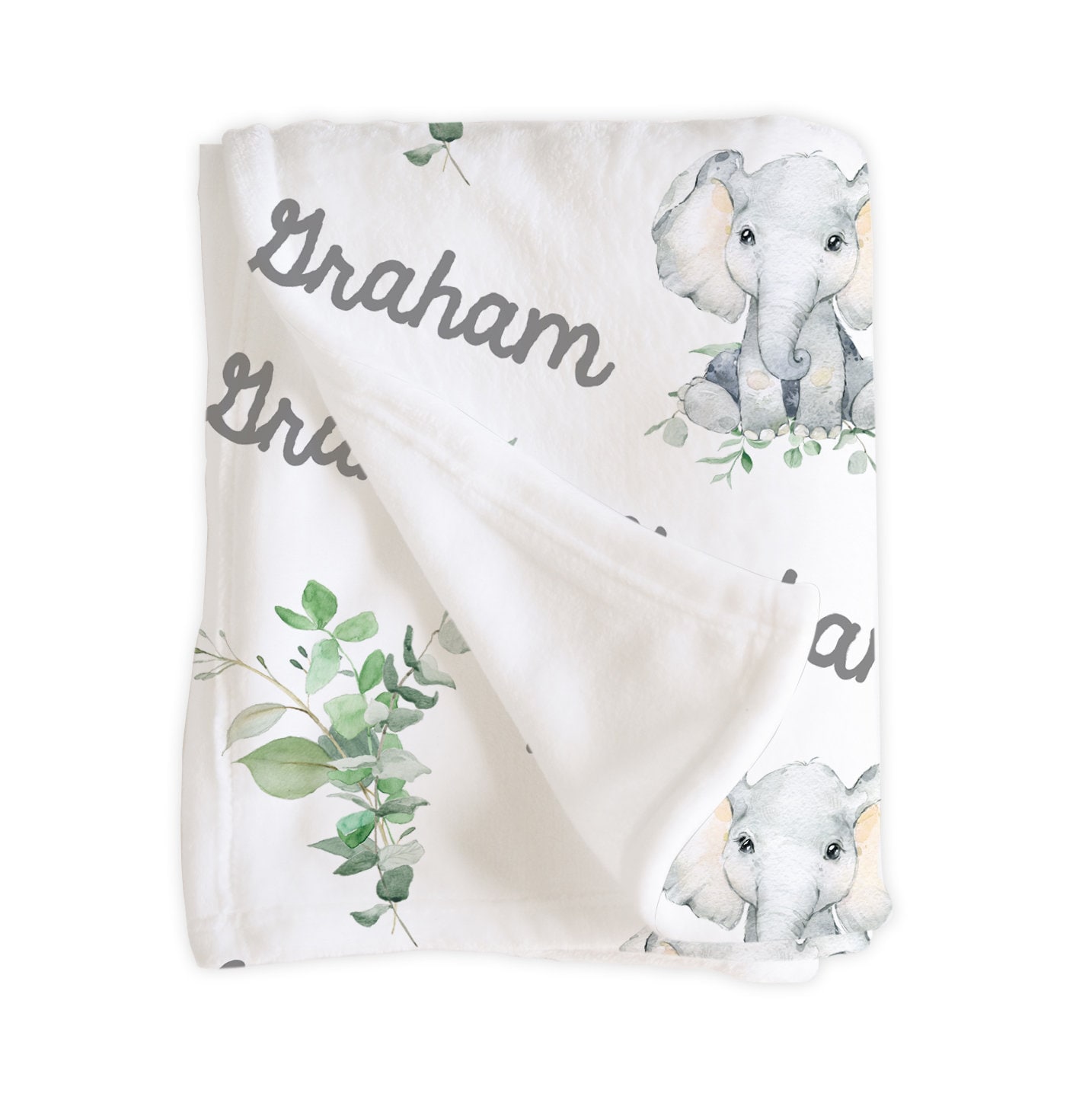 Personalized Elephant Blanket, Baby Boy, Custom Name, Minky or Sherpa, Infant Newborn Toddler Tween, Graham Collection