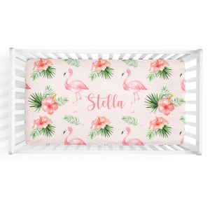 Flamingo Personalized Crib Sheet / Rose Nursery / Pink Rose  / Changing Pad Cover / Mini Crib Sheet Option / Flamingo Collection