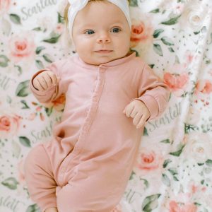 Personalized Peach Floral Minky Blanket With Matching Crib Sheet, Changing Pad Cover, Nursery Bedding Set Garden Rose Floral Baby Girl Gift