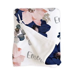 Nautical Navy Pink Floral Starfish Blanket / Personalized Baby Shower Gift / Hospital Newborn Photos Prop / Marina Collection