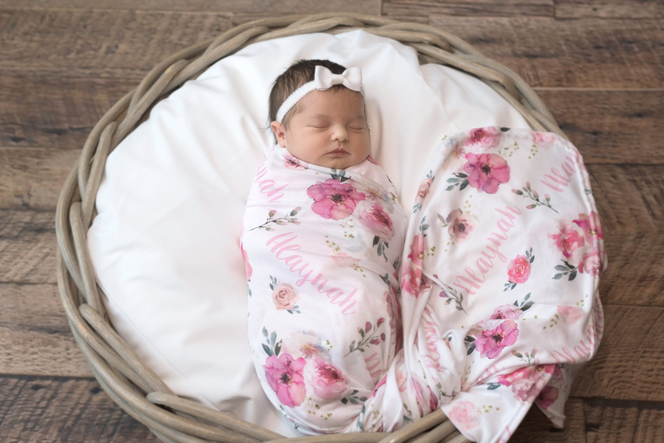 Swaddle Blanket Headband Hat Set Floral Pink Rose Personalized Baby Shower Gift Hospital Newborn Photos Prop Peyton Flower Large Coming Home - Image 2