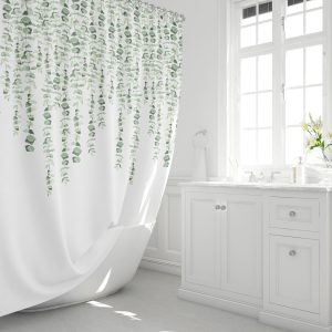 Eucalyptus Greenery Drop Shower Curtain, Extra Long or Standard Length, Custom Bath Decor, Boho Bathroom, Nature, Plants