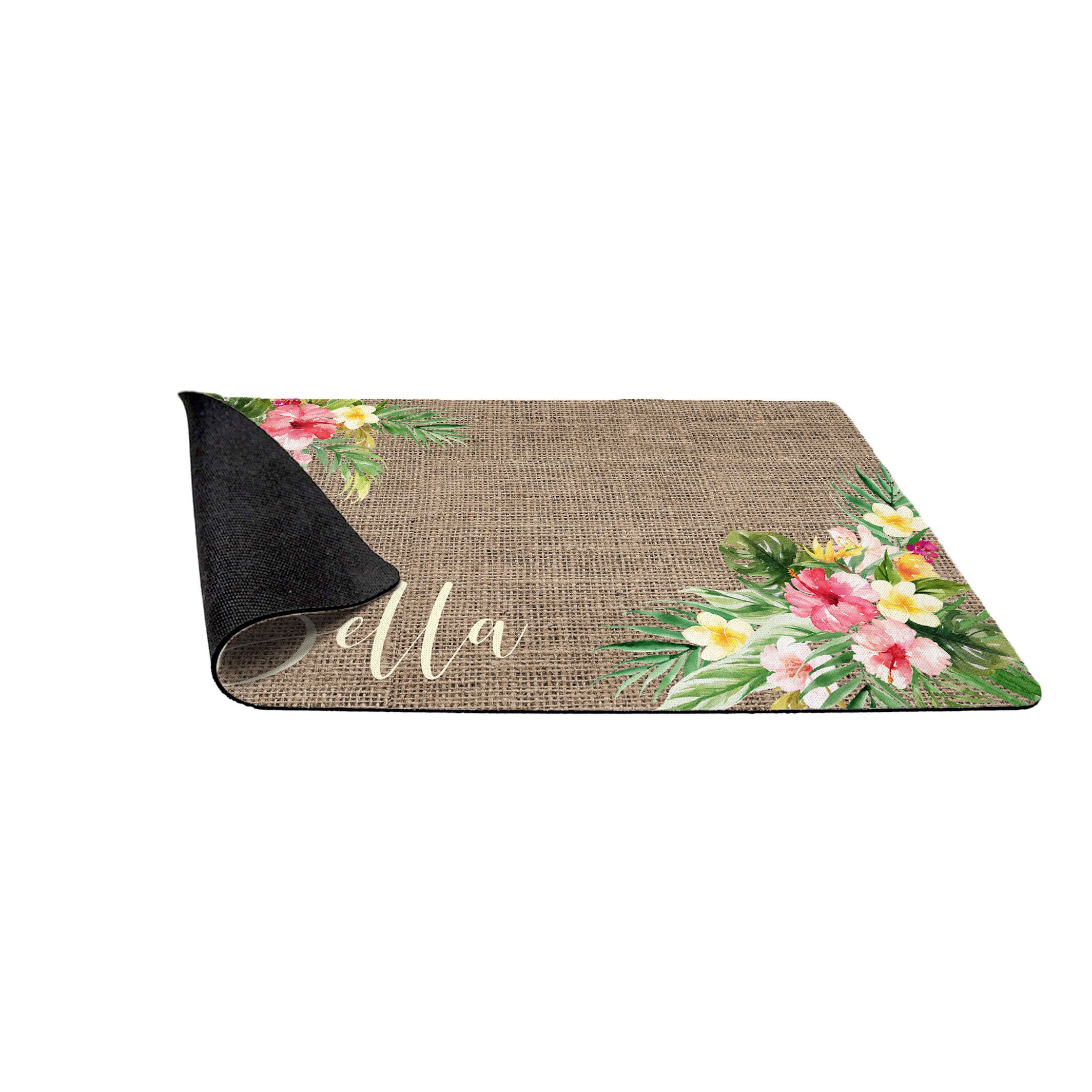 Tropical Hibiscus Personalized Dog Cat Bowl Mat, Custom Pet Placemat, New Puppy Supplies, Kitty Supplies, Floral Pet Mat - Image 3
