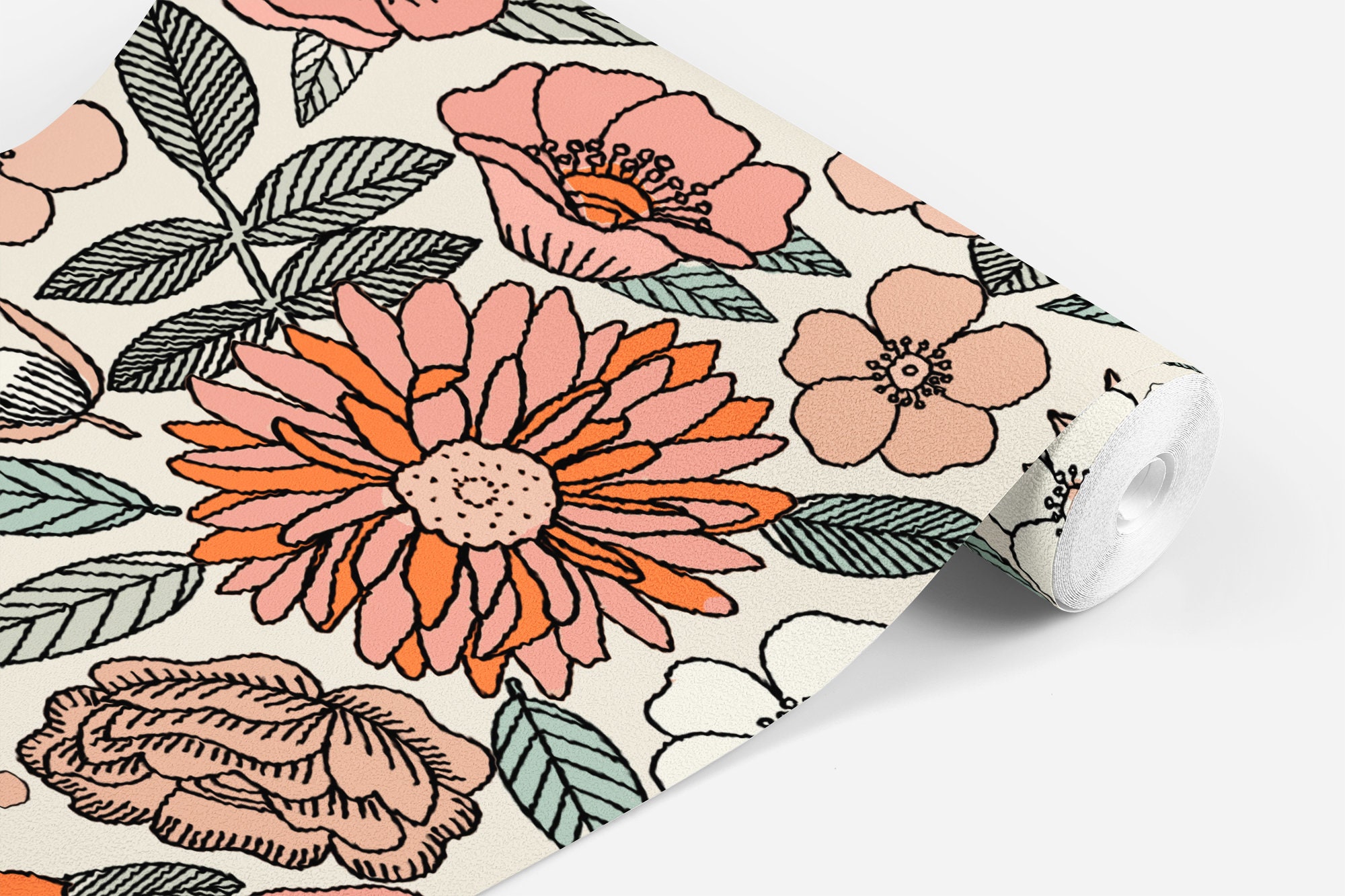 Big Retro Flowers Wallpaper / Peel and Stick Removable / Baby Girl Nursery Decor / Large Print / Living Room Bedroom / Big Retro Flowers - Image 2