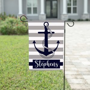 Nautical Anchor Yard Flag, Personalized Garden Sign, Outdoor Decor, Navy and Grey, Gift for Coastal Beach Boating Nautical Lover