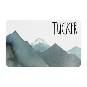 Mountains Personalized Pet Placemat / Custom Dog Bowl Mat / New Puppy Supplies / Watercolor Landscape Boy Dog