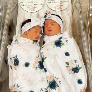 Navy Floral Personalized Name Blanket / Swaddle Set / Going Home Photos / Hospital Newborn Photos Prop / Midnight Collection