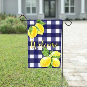 Lemons Personalized Yard Flag, Blue Plaid Yellow, Summer Garden Outdoor Welcome Decor, Gift for Home