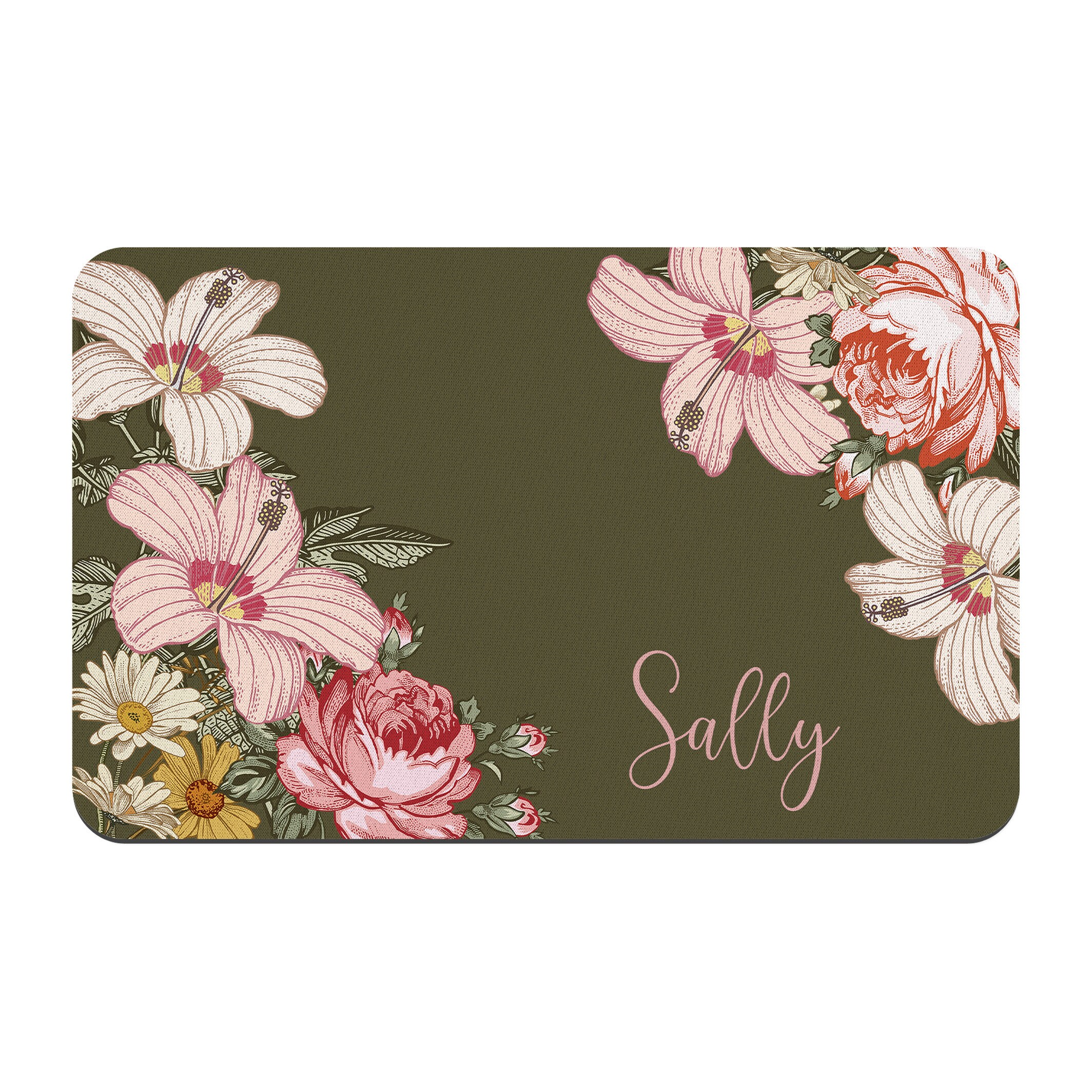 Vintage Floral Custom Dog Bowl Mat / Personalized Pet Placemat / Water Bowl Mat / Green Pink Floral / Cat Supplies / New Puppy Supplies - Image 2