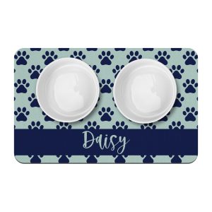 Paw Prints Personalized Dog Bowl Mat / Navy Aqua / Custom Pet Placemat / Puppy Supplies / Water Bowl Mat / Pet Mat