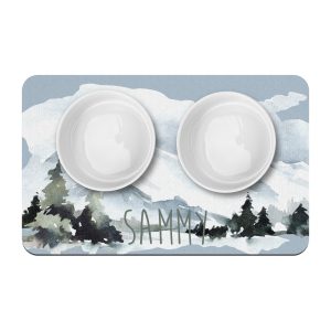 Winter Trees Mountains Personalized Dog Cat Bowl Mat / Custom Pet Placemat / New Puppy Supplies / Kitty Supplies / Winter Pet Mat