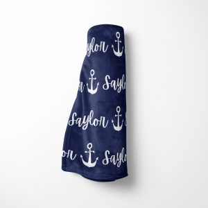 Navy Blue Anchor Minky Blanket / Other Colors / Personalized Baby Boy Girl Gift / Gender Neutral Name Blanket / Nautical Coastal / Anchor