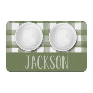 Green Gingham Pet Food Placemat / Personalized Pet Mat / Pet Supplies / Water Bowl Mat / Watercolor Gingham / Green and White