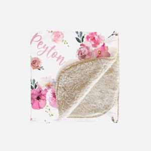 Pink Floral Sherpa or Minky Personalized Baby Blanket / Name Blanket / Pink Baby Girl / Baby Shower Gift/Toddler Blanket / Peyton collection