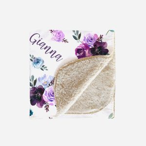 Purple Lavender Floral Rose Name Blanket / Personalized Baby Shower Gift / Hospital Newborn Photos Prop / Gianna Collection