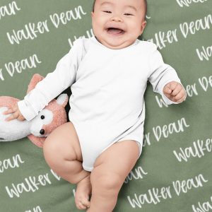Baby Name Blanket Boy, Sage Green Blanket with Name, Personalized Baby Boy Blanket, New Baby Gift, Sibling Blankets