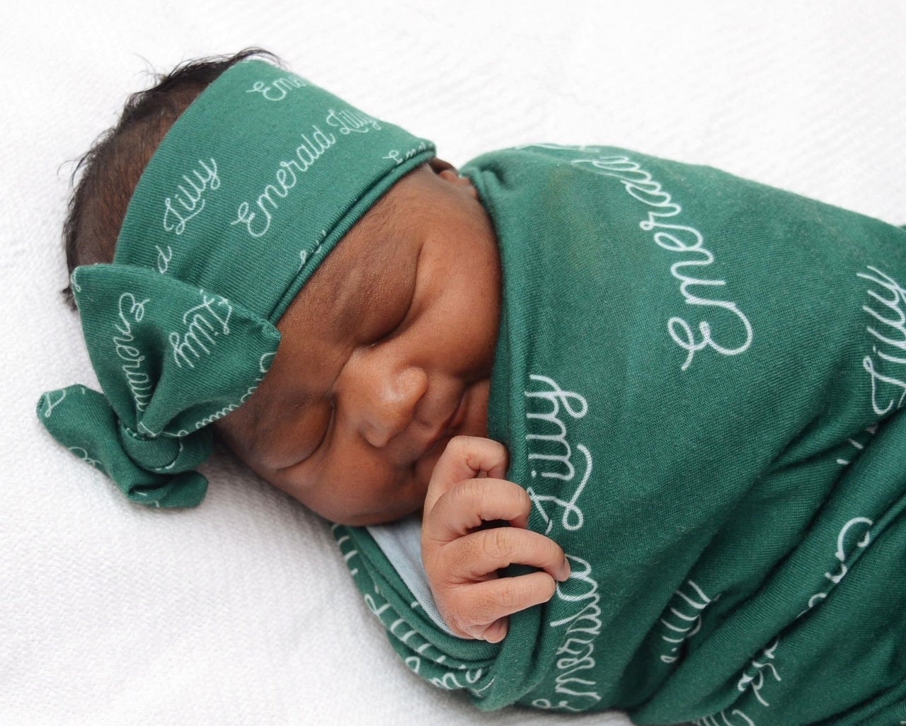 Personalized Baby Swaddle Blanket , Newborn Headband Set, Baby Shower Gift, New Mom Expecting Present, Custom Print Name Choose Colors Font - Image 2