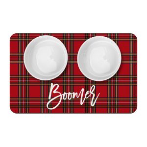 Red Christmas Plaid Pet Mat / Pet Name / Food Mat / Water Mat / New Puppy Supplies / Custom Christmas Decor / Personalized Pet Mat